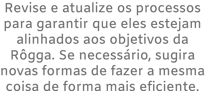 Revise e atualize os processos para garantir que eles estejam alinhados aos objetivos da R gga. Se necess rio, sugira...